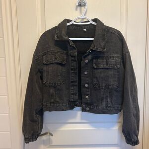 TEMU Washed Black Cropped Denim Jacket